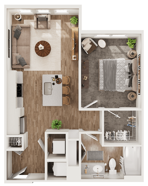 Floor plan for 1 bed, 1 bath, 683 sqft